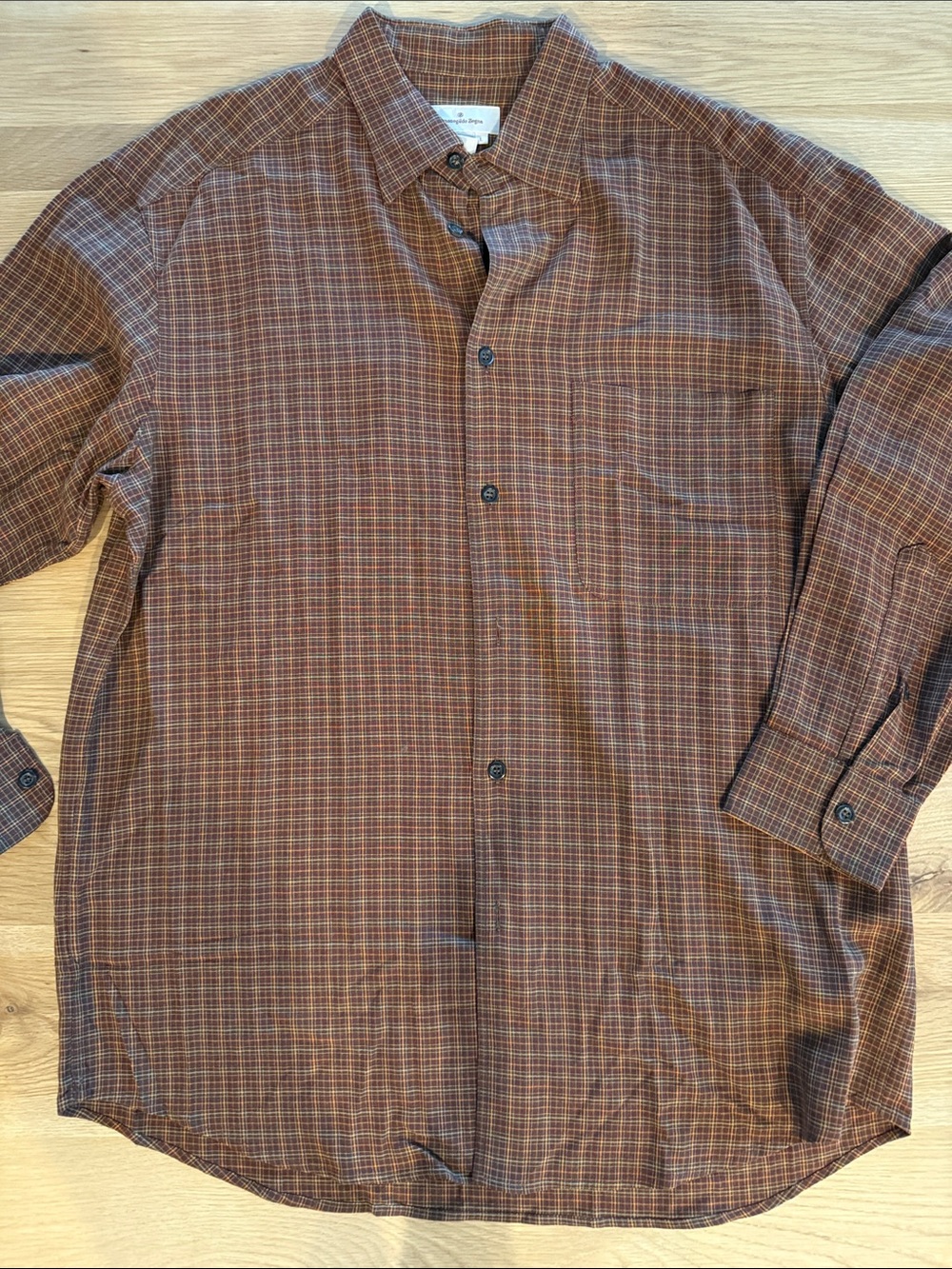 Ermenegildo Zegna Brown and Rust Plaid Shirt